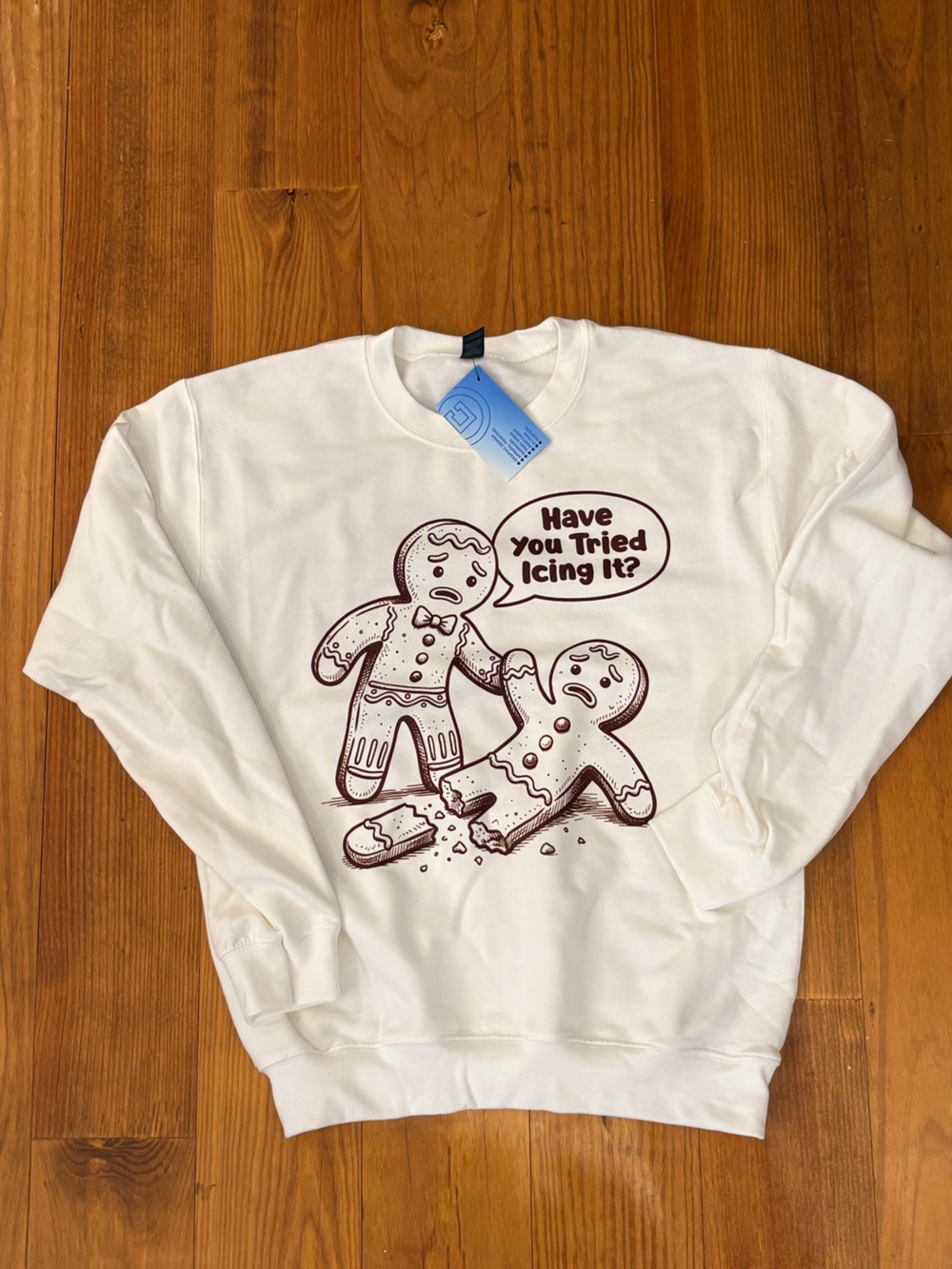 Gildan Cream Kids Sweatshirt with Brown Gingerbread Graphic